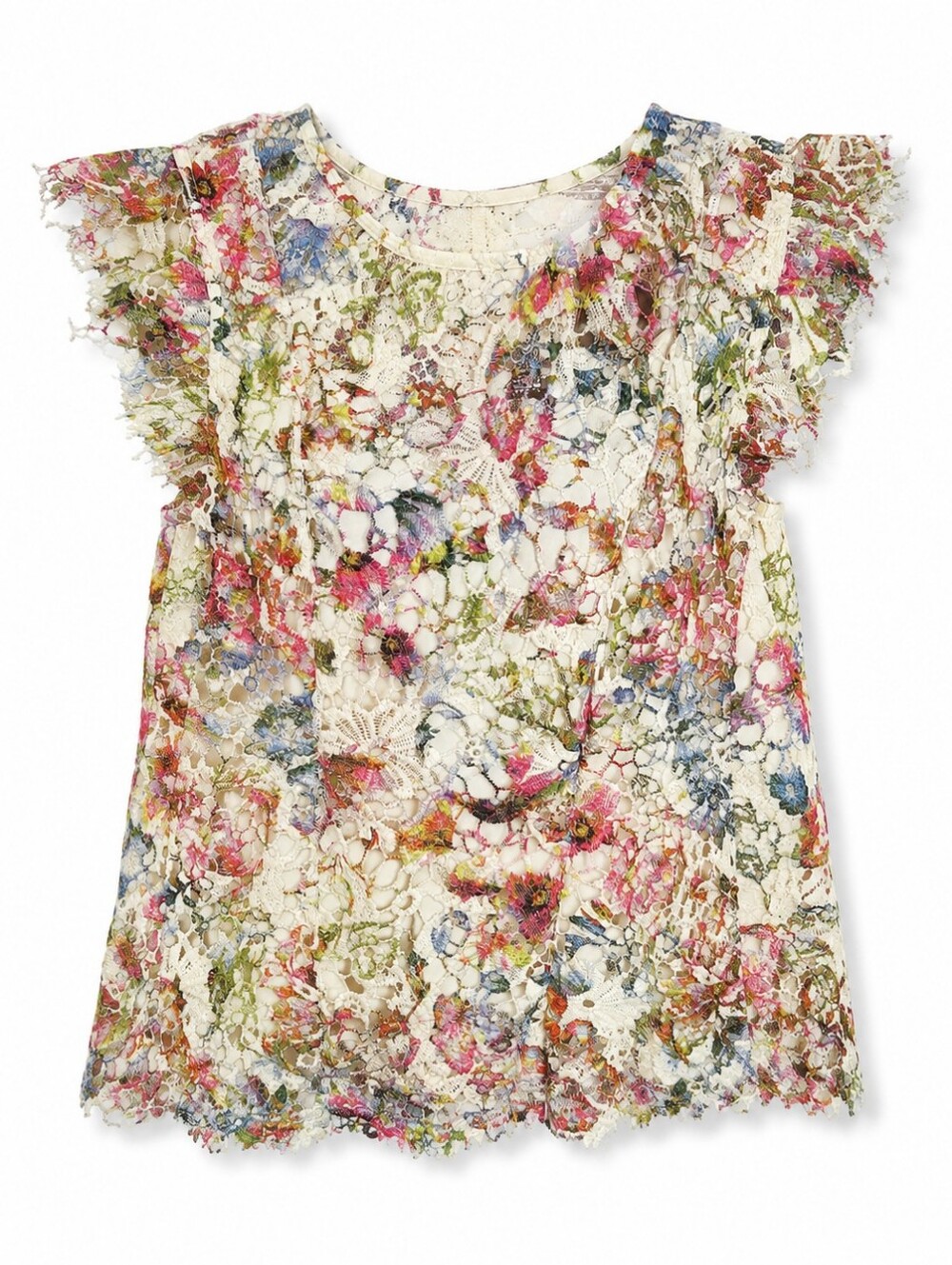 Vintage America Blues Lace Floral Blouse Top With Cream Cami SZ XL Bohemian